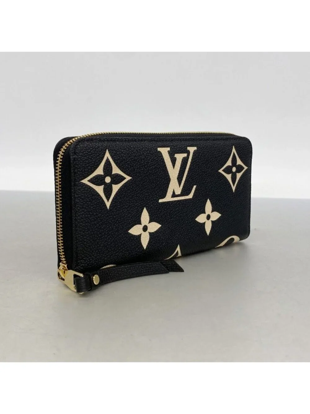 Louis Vuitton Wallet Monogram Empreinte Bicolor Zippy Black Beige
